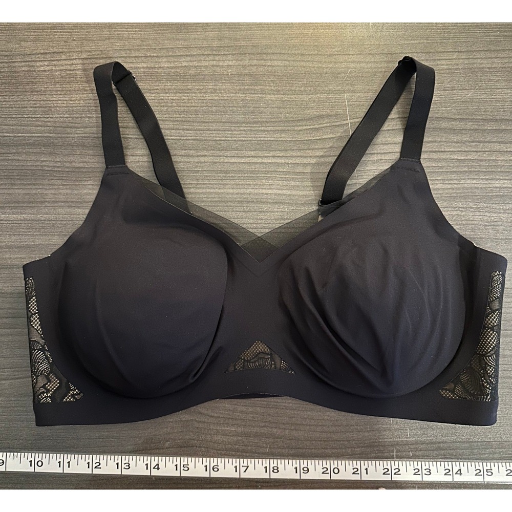 Honeylove CrossOver Lace Bra 1X Black Runway Wireless Smoothing BRBR00017